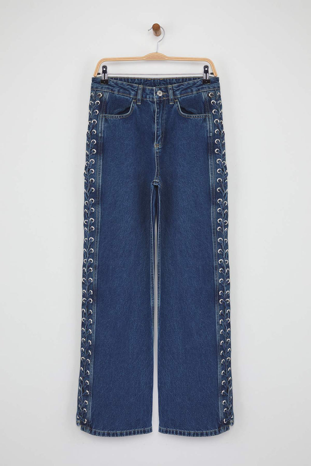 Özel Koleksiyon Mavi Kuşgözü Bağlama Detaylı Yüksek Bel Wide Leg Jeans TWOAW26JE00012