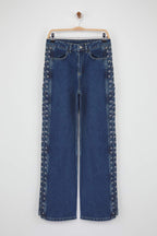 Özel Koleksiyon Mavi Kuşgözü Bağlama Detaylı Yüksek Bel Wide Leg Jeans TWOAW26JE00012