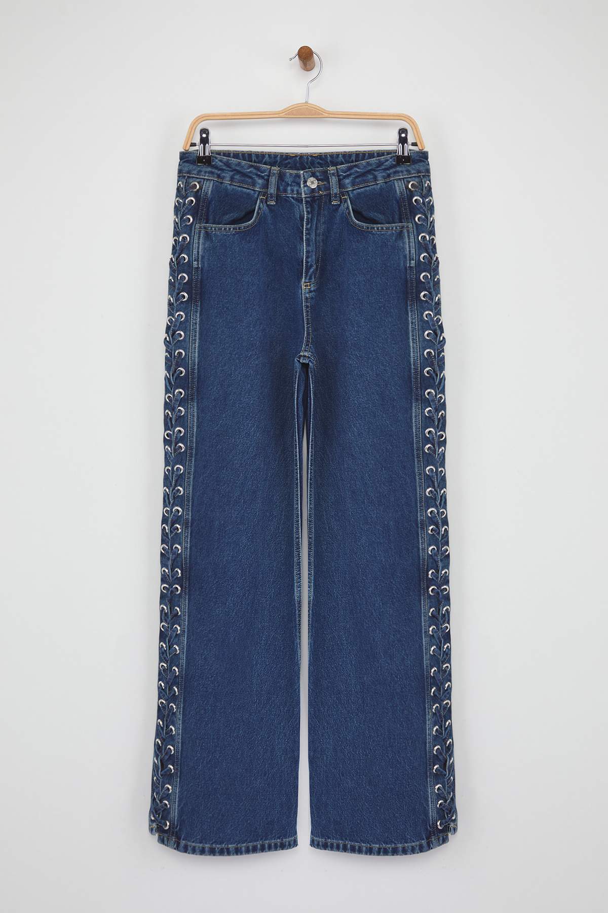 Özel Koleksiyon Mavi Kuşgözü Bağlama Detaylı Yüksek Bel Wide Leg Jeans TWOAW26JE00012