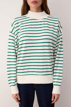 Trendyolmilla Zümrüt Yeşili Çizgili Oversize/Geniş Kalıp Örme Sweatshirt TWOAW26SW00102