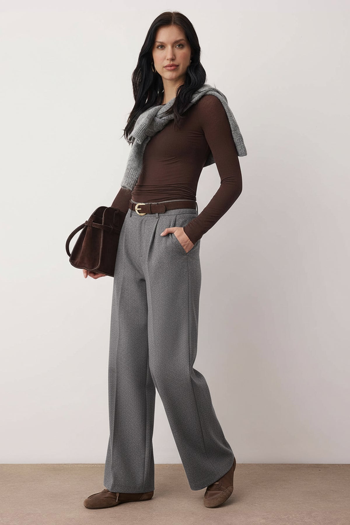Trendyolmilla Kahvereng Kalın Tuşeli/Kışlık Wideleg Geniş Paça Dokuma Pantolon TWOAW26PL00160