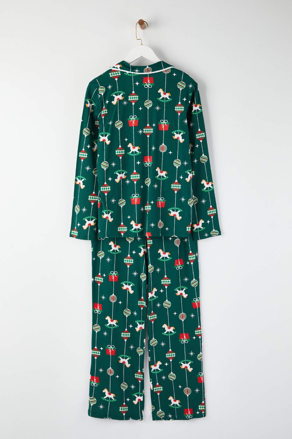 Yeşil %100 Pamuklu Yılbaşı Temalı Örme Pijama Takımı THMAW25PT00172