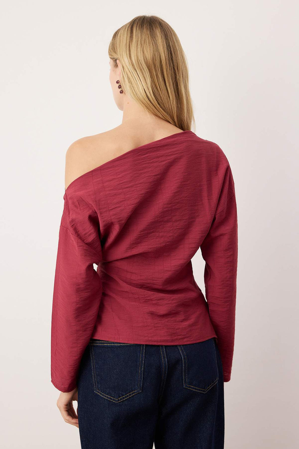 Trendyolmilla Ördek Başı Yeşili Aksesuar Detaylı Düşük Omuz Dokuma Bluz TWOAW26BZ00280