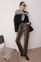 Kahverengi Leopar Desenli Straight/Düz Kesim Dokuma Pantolon TWOSS24PL00170