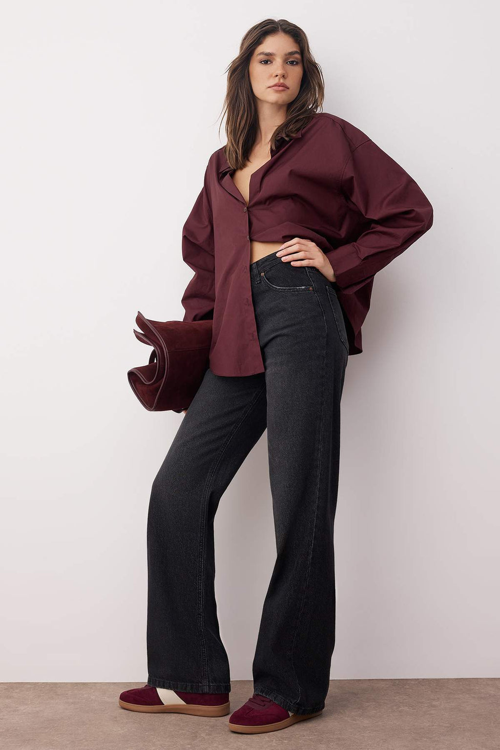 Siyah Yüksek Bel Wide Leg Geniş Paça %100 Pamuk Non-Stretch Jeans TWOAW24JE00073