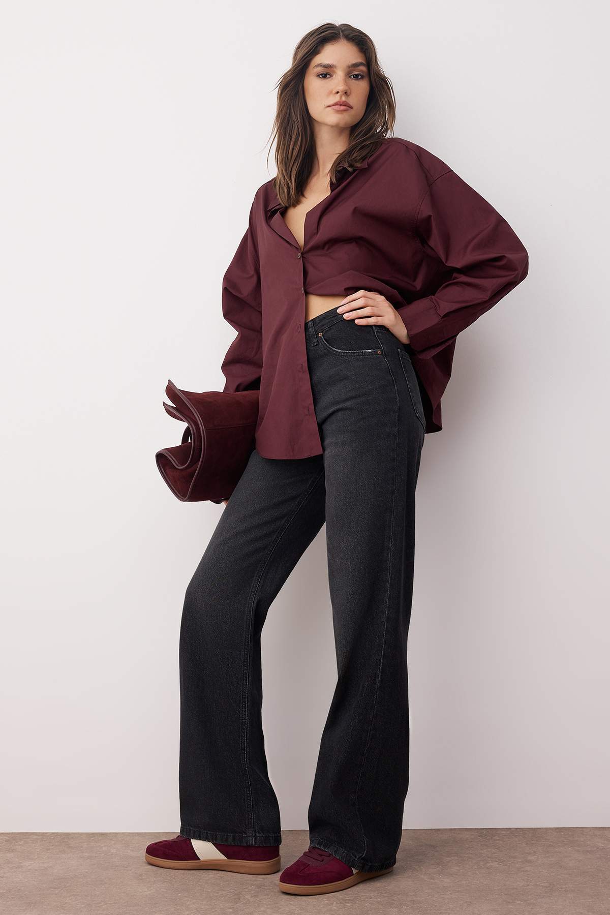 Siyah Yüksek Bel Wide Leg Geniş Paça %100 Pamuk Non-Stretch Jeans TWOAW24JE00073