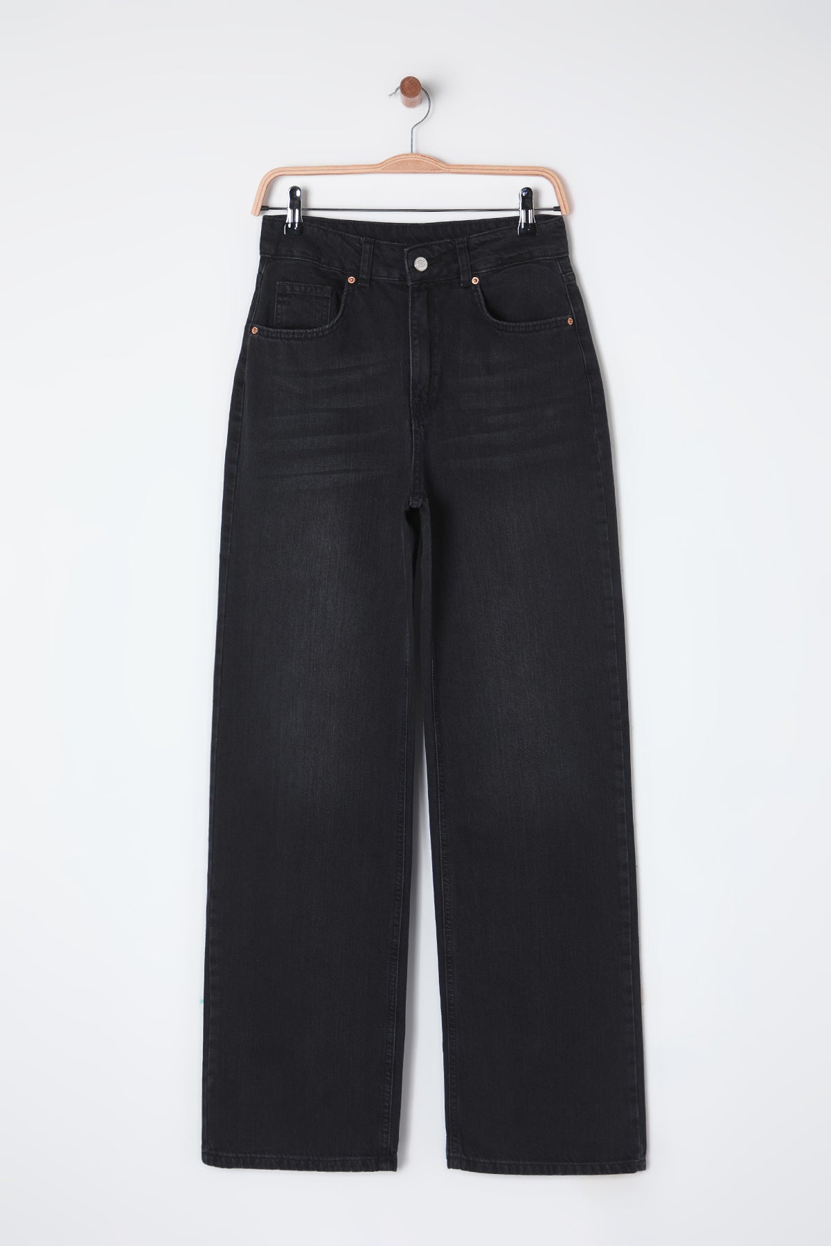 Siyah Yüksek Bel Wide Leg Geniş Paça %100 Pamuk Non-Stretch Jeans TWOSS25JE00060