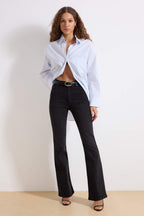 Trendyolmilla More Sustainable Koyu Mavi Yüksek Bel Orta Esnek Flare İspanyol Paça Jeans TWOSS23JE00063