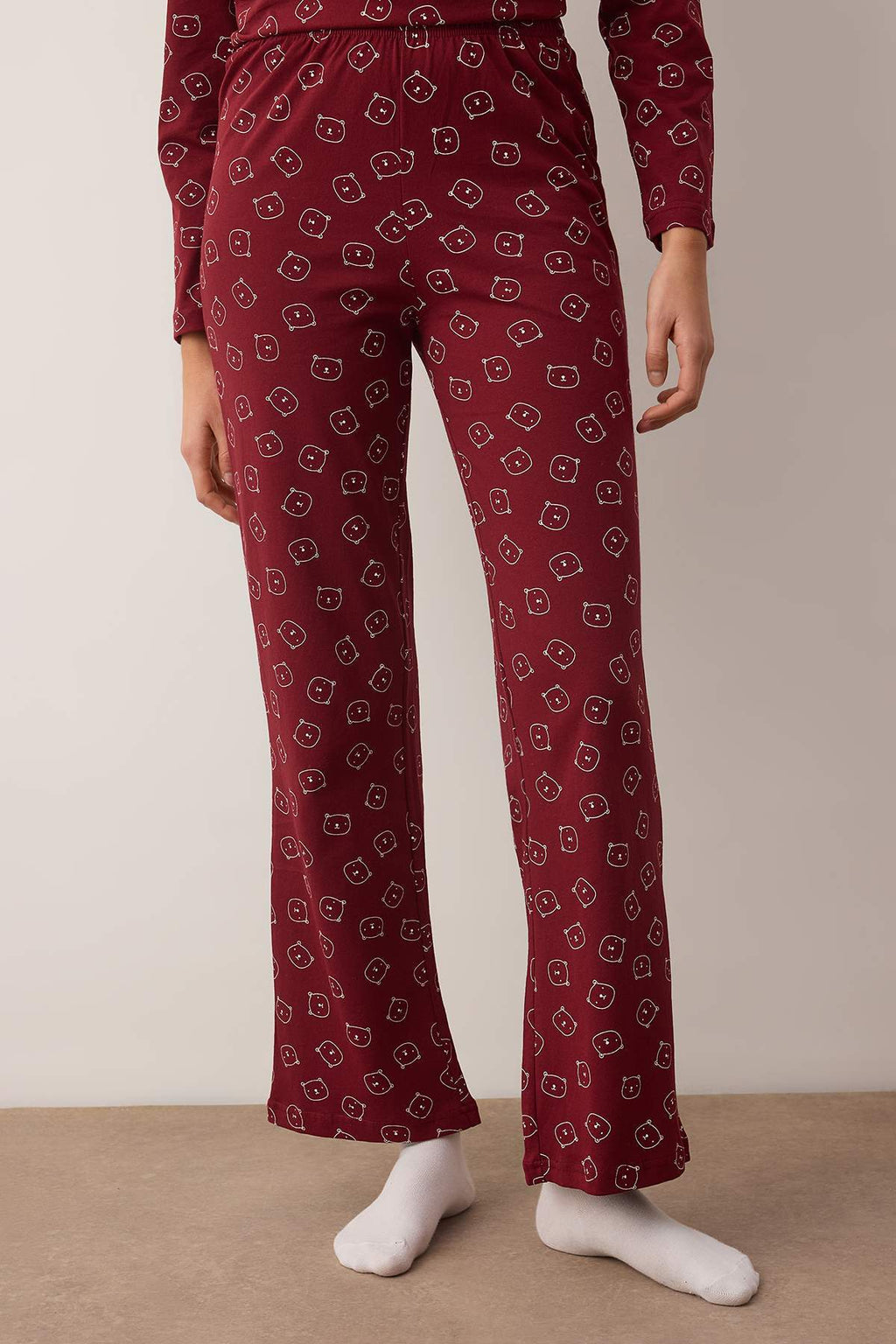 Trendyolmilla Bordo %100 Pamuklu Ayıcıklı Örme Pijama Takımı THMAW25PT00131