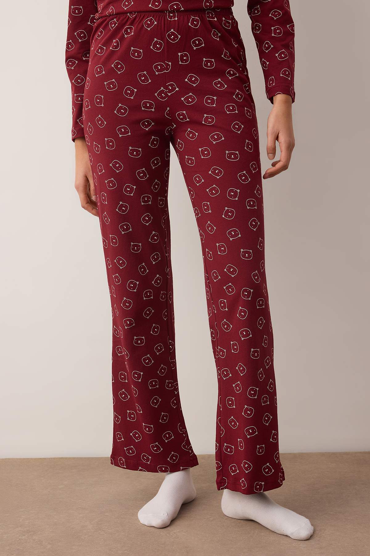 Trendyolmilla Bordo %100 Pamuklu Ayıcıklı Örme Pijama Takımı THMAW25PT00131