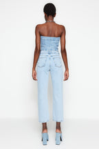 Trendyolmilla Açık Mavi Yüksek Bel Düz Kesim Straight %100 Pamuk Non-Stretch Jeans TWOSS23JE00089