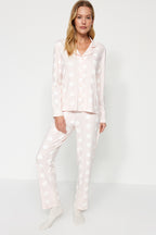 Trendyolmilla Mürdüm %100 Pamuklu Kalpli Gömlek-Pantolon Örme Pijama Takımı THMAW24PT00253