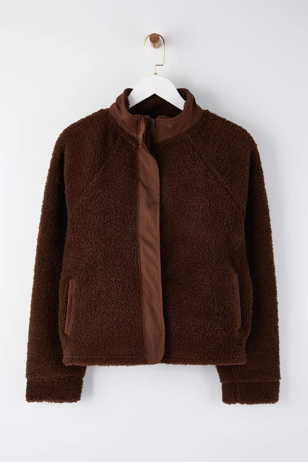 Trendyolmilla Koyu Kahverengi Peluş Regular/Normal Kalıp Dokuma Garnili Fermuarlı Örme Sweatshirt TWOAW25SW00139