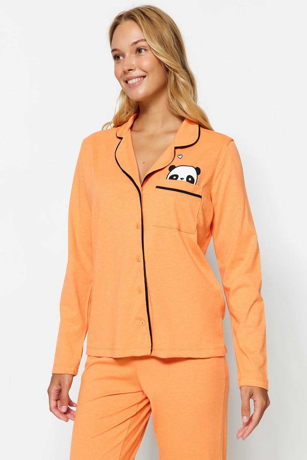 Trendyolmilla Siyah Pamuklu Panda Baskılı Gömlek-Pantolon Örme Pijama Takımı THMAW21PT0245