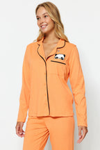 Trendyolmilla Siyah Pamuklu Panda Baskılı Gömlek-Pantolon Örme Pijama Takımı THMAW21PT0245