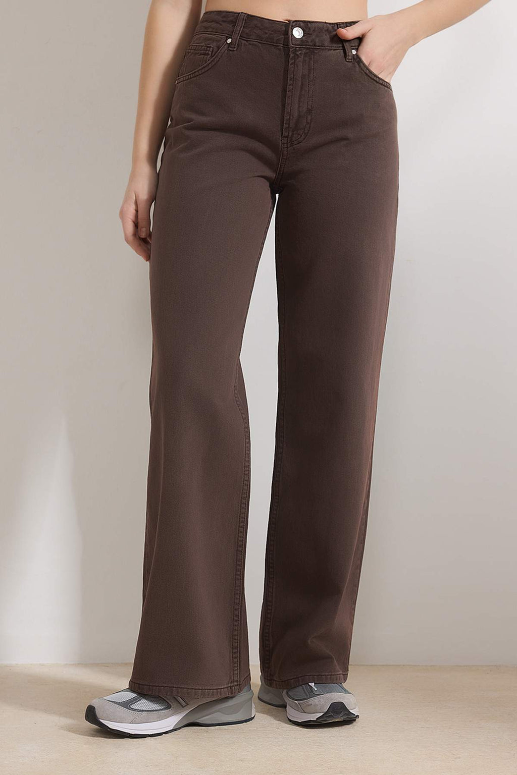 Kahverengi %100 Pamuk Yıkama Efekli Normal Bel Wide Leg Jeans TWOSS26JE00058