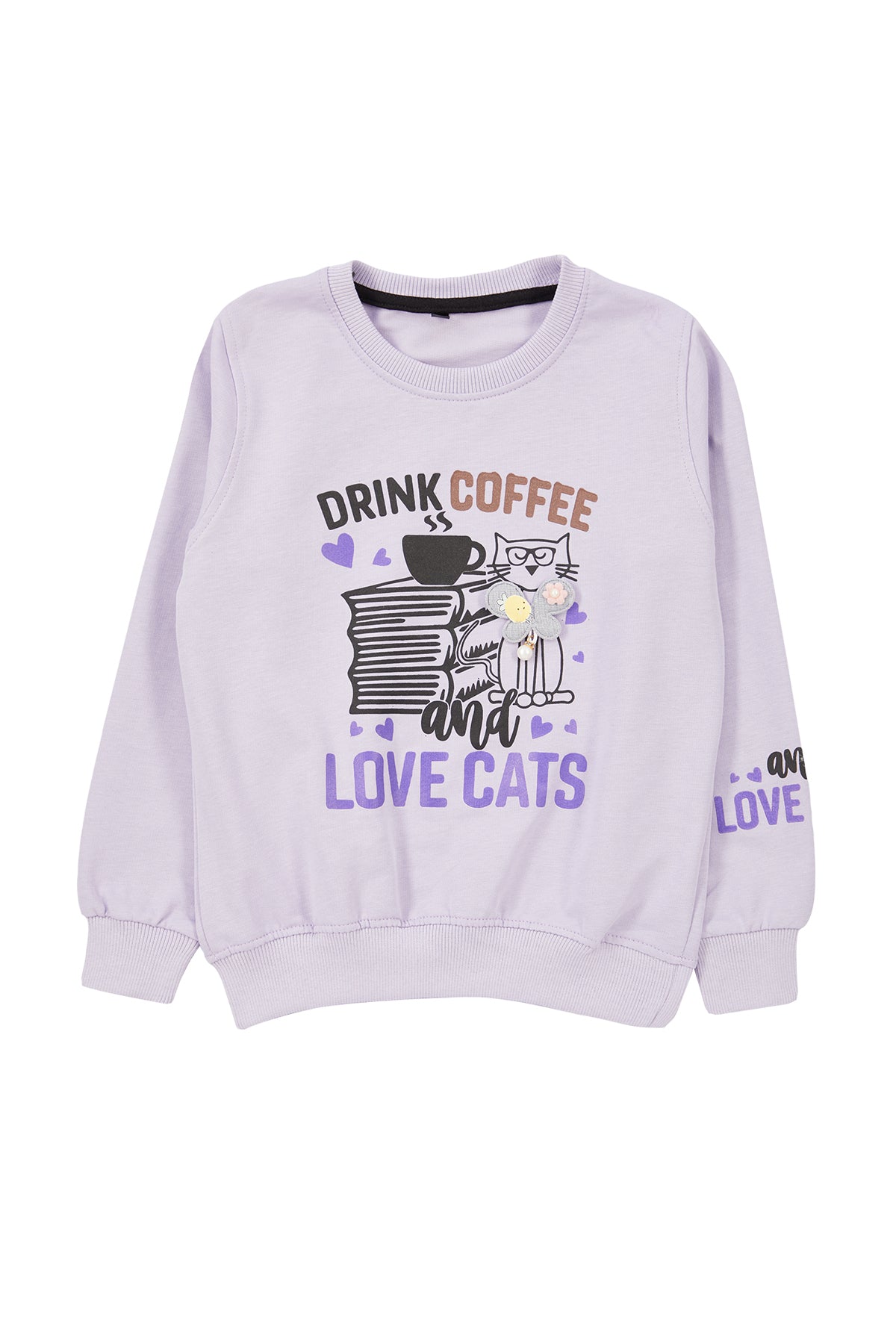 Trendyolmilla Lila Kız Çocuk Mevsimlik-İnce Kedi Desenli Örme Sweatshirt TKDAW25SW00008 Main image