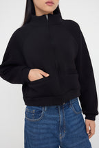 Trendyolmilla Siyah Regular/Normal Kalıp Fermuarlı Dik Yaka Kalın İçi Polarlı Örme Sweatshirt TWOAW26SW00017