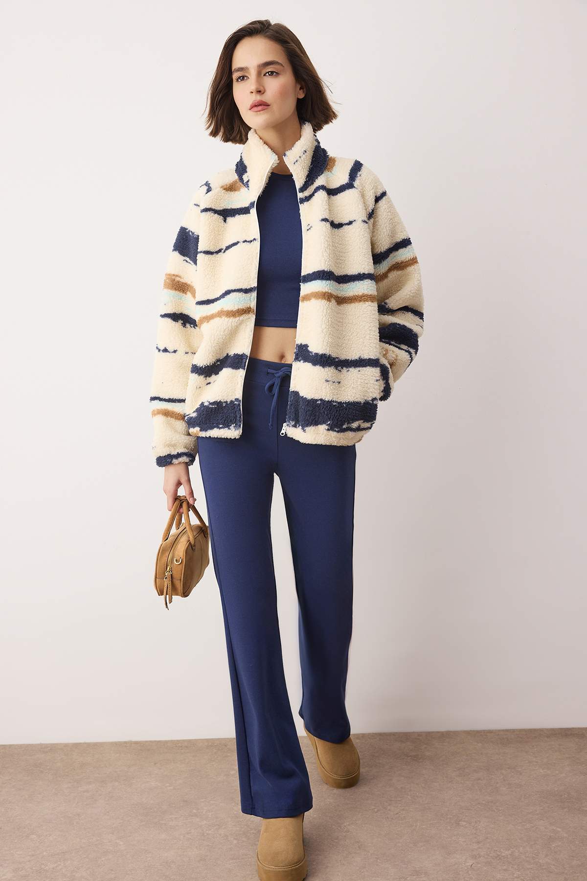 Trendyolmilla Petrol Düz Renk Peluş Oversize/Geniş Kalıp Örme Sweatshirt TWOAW26SW00022