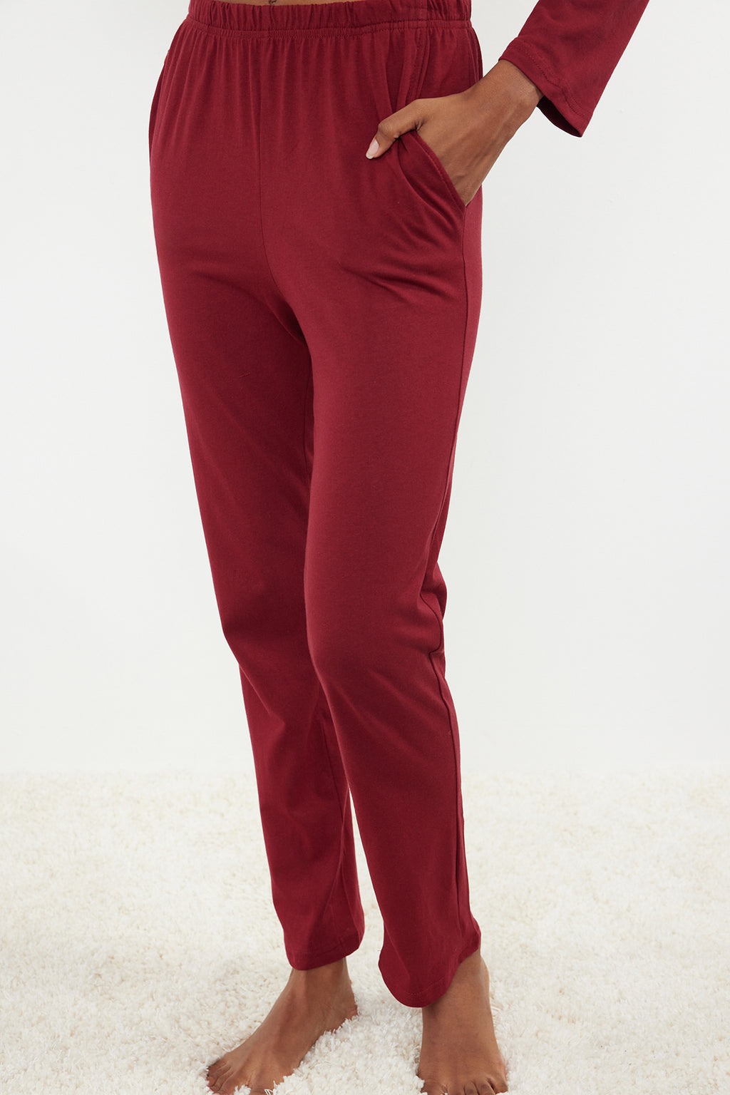 Trendyolmilla Bordo %100 Pamuklu Penguen Baskılı Örme Pijama Takımı THMAW23PT00151
