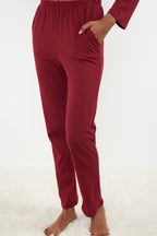 Trendyolmilla Bordo %100 Pamuklu Penguen Baskılı Örme Pijama Takımı THMAW23PT00151