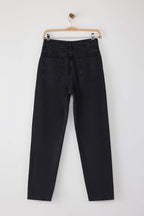 Siyah Taşlı Yüksek Bel Mom %100 Pamuk Non-Stretch Jeans TWOAW25JE00255