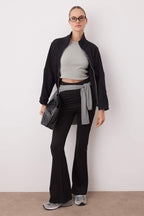 Gri Melanj Bordo Renk Bloklu Fermuarlı Dik Yaka Oversize Bomber Örme Sweatshirt TWOAW26SW00037