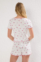 Trendyolmilla Beyaz %100 Pamuklu Çiçekli Kurdele/Fiyonklu Fitilli Şortlu Örme Pijama Takımı THMSS25PT00434