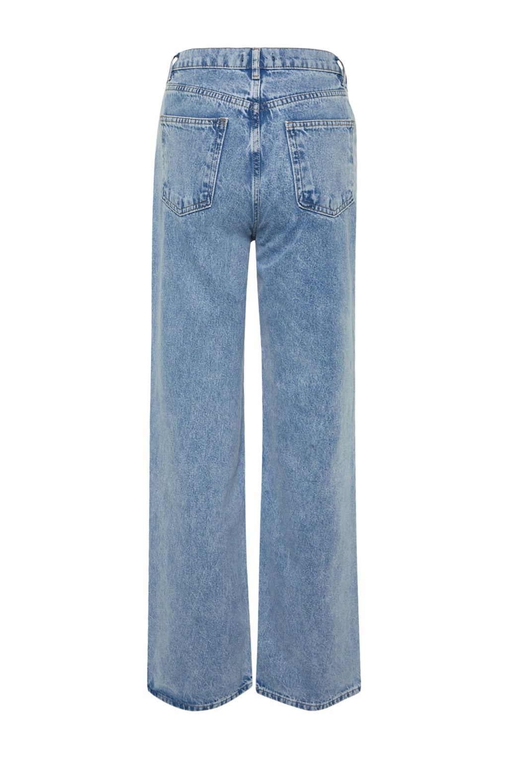 Trendyolmilla Koyu Mavi Bel Detaylı Yüksek Bel Wide Leg Jeans TWOSS21JE0385
