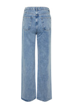 Trendyolmilla Koyu Mavi Bel Detaylı Yüksek Bel Wide Leg Jeans TWOSS21JE0385
