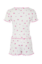 Trendyolmilla Beyaz %100 Pamuklu Çiçekli Kurdele/Fiyonklu Fitilli Şortlu Örme Pijama Takımı THMSS25PT00434