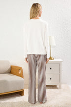 Trendyolmilla Mint %100 Pamuklu Çizgili Ayıcıklı Örme Pijama Takımı THMAW25PT00171