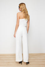 Trendyolmilla Ekru Wide Leg/Geniş Paça Yüksek Bel Dokuma Kumaş Pantolon TWOAW22PL0066