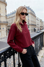 Trendyolmilla Siyah Selanik/Triko Görünümlü Fermuarlı Yaka Regular/Normal Kalıp Örme Sweatshirt TWOAW22SW0732
