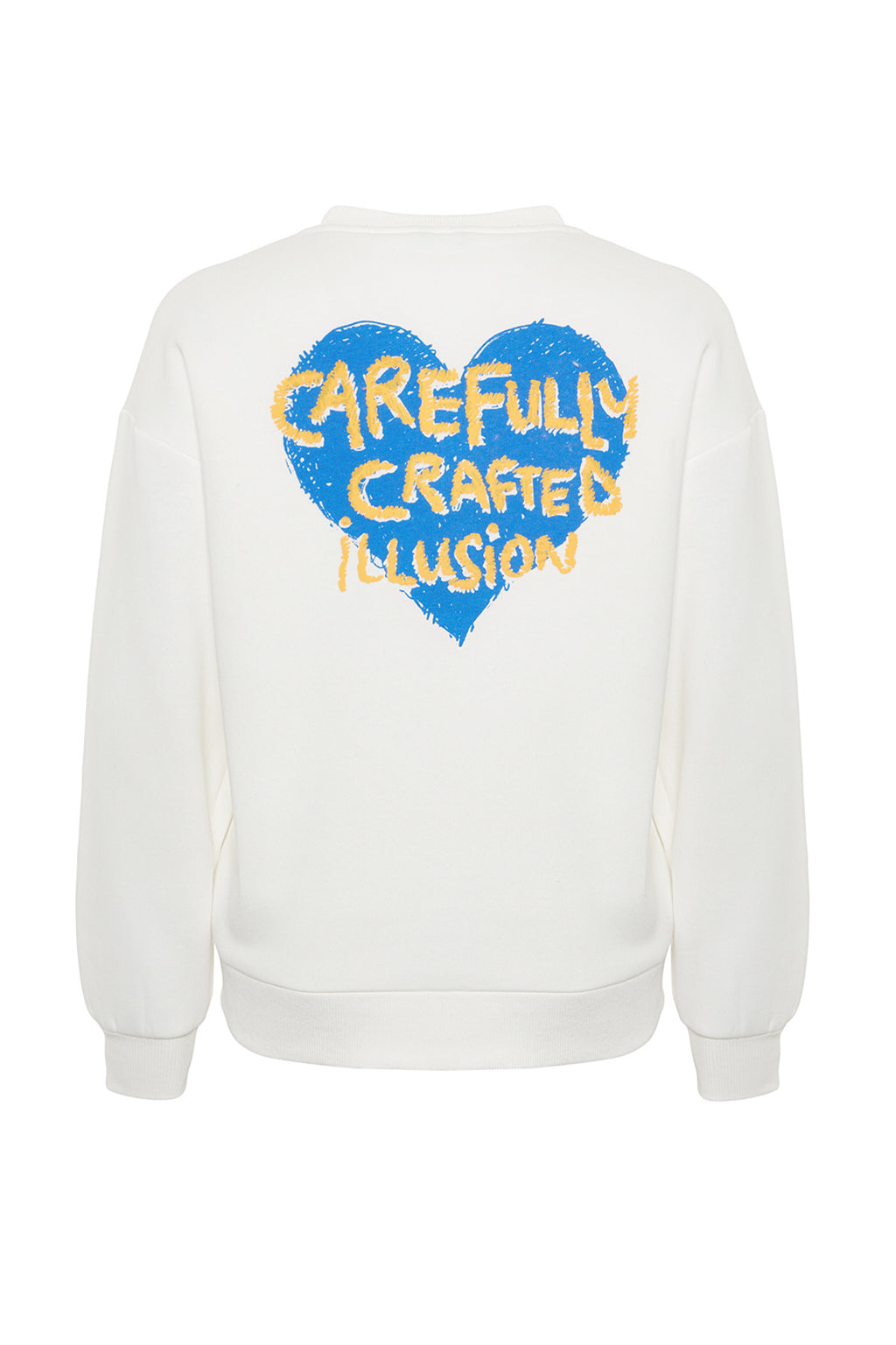 Trendyolmilla Ekru Kalın İçi Polarlı Göğüs ve Sırt Kabartma Baskılı Oversize Örme Sweatshirt TWOAW24SW00226