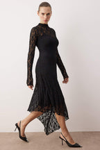 Trendyolmilla Özel Koleksiyon Mürdüm Düz Asimetrik Bodycon/Vücuda Oturan Maxi Örme Dantel Elbise TWOAW26EL00057