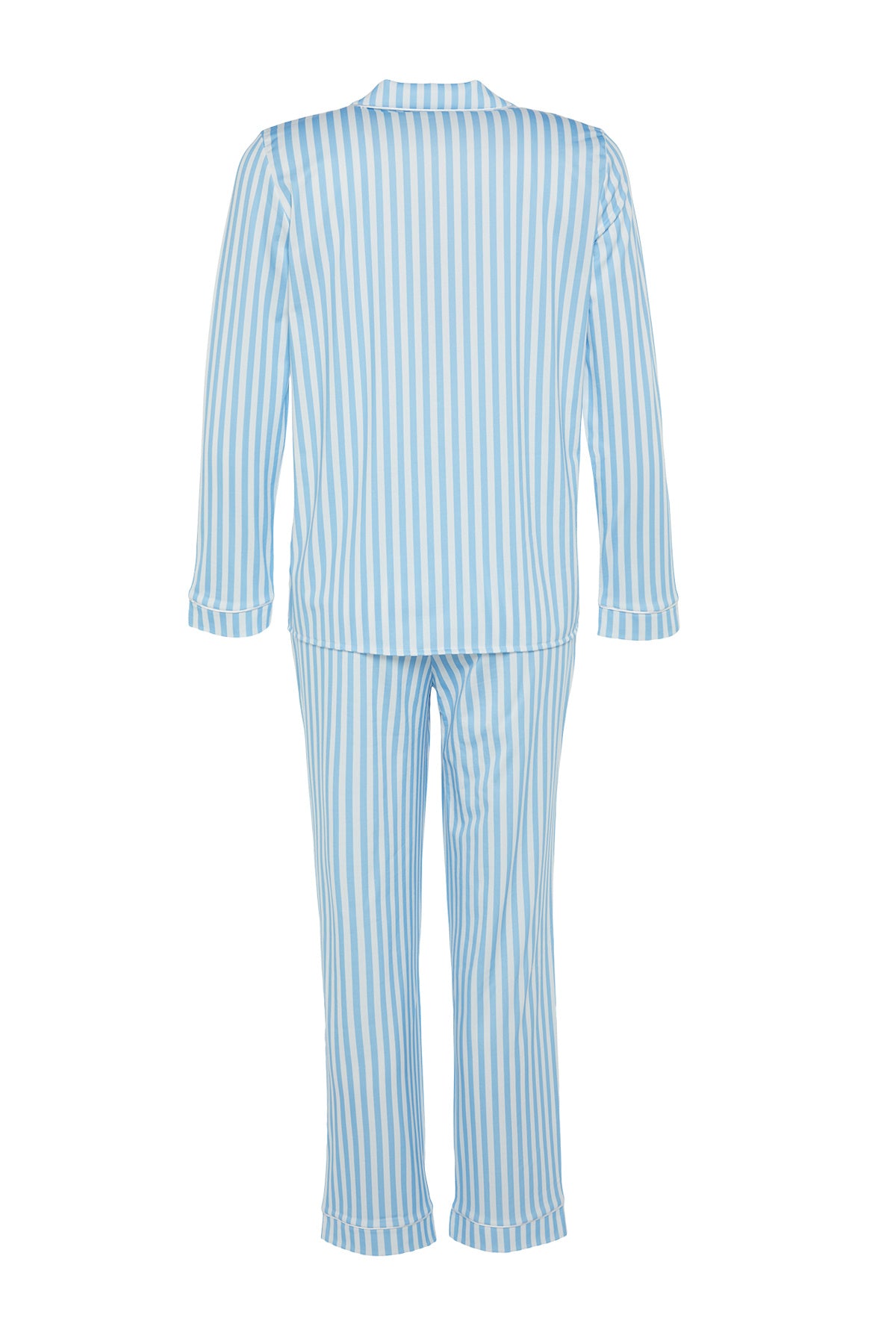 Trendyolmilla Mavi Çizgi Desenli Biyeli İçi Polarlı Gömlek-Pantolon Örme Pijama Takımı THMAW24PT00050