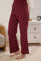 Trendyolmilla Kahverengi %100 Pamuklu Puantiye ve Kalpli Örme Pijama Takımı THMAW25PT00039
