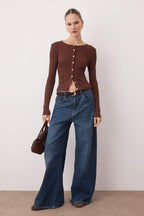 Trendyolmilla Wardrobe Essentials Sarı Merserize Görünümlü Fitilli Triko Hırka | TWOAW26HI00118