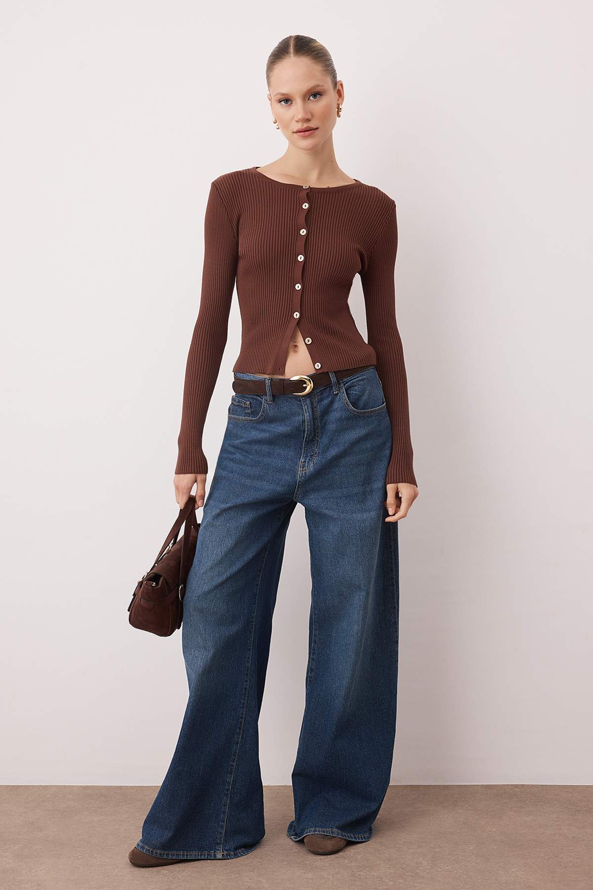 Trendyolmilla Wardrobe Essentials Sarı Merserize Görünümlü Fitilli Triko Hırka | TWOAW26HI00118