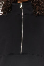 Siyah Oversize/Geniş Kalıp Yarım Fermuarlı Kalın İçi Polarlı Örme Sweatshirt TWOAW24SW00416