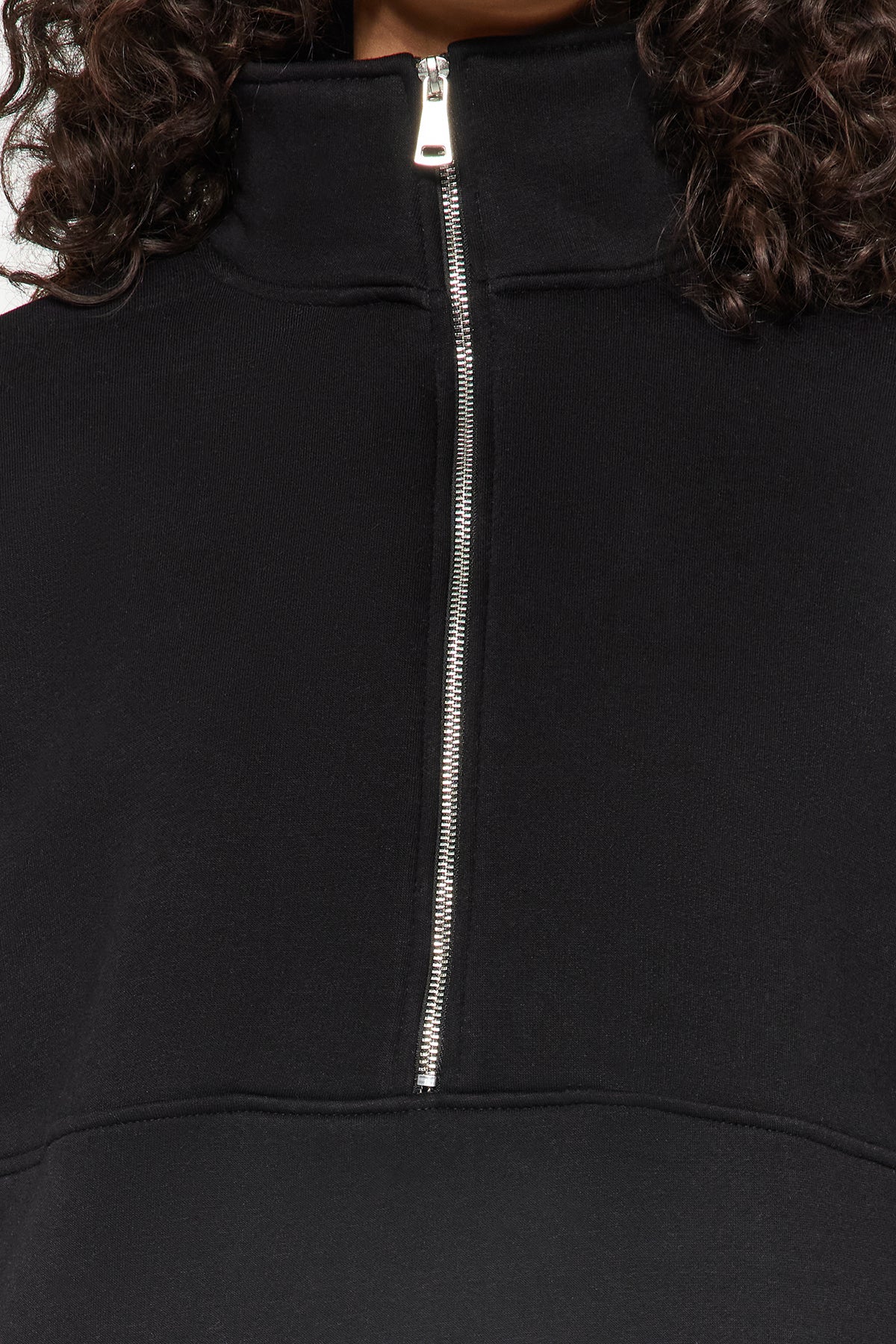 Siyah Oversize/Geniş Kalıp Yarım Fermuarlı Kalın İçi Polarlı Örme Sweatshirt TWOAW24SW00416
