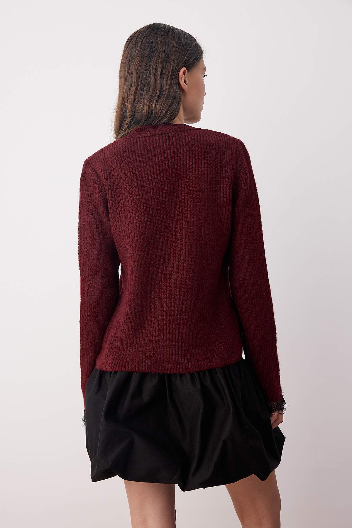 Bordo Dantel Garnili Triko Hırka TWOAW26HI00171