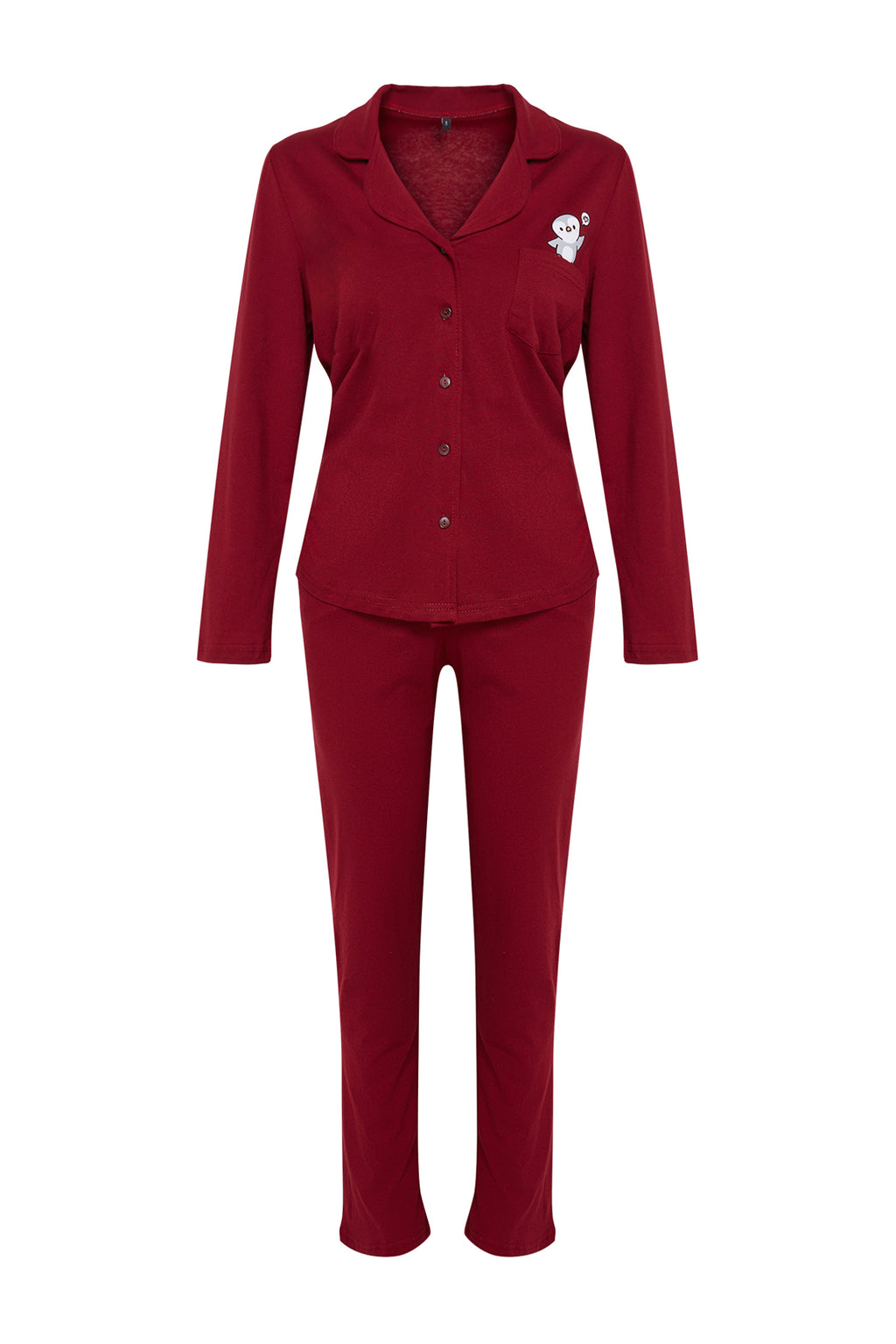 Trendyolmilla Bordo %100 Pamuklu Penguen Baskılı Örme Pijama Takımı THMAW23PT00151