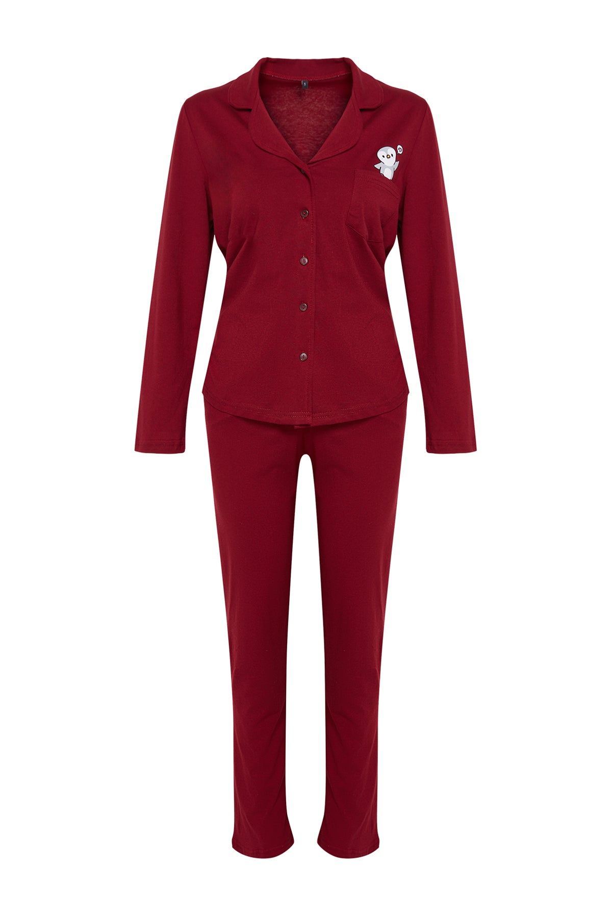 Trendyolmilla Bordo %100 Pamuklu Penguen Baskılı Örme Pijama Takımı THMAW23PT00151