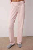 Pembe V Yaka Yumuşak Tuşe Fırçalı Kışlık Fitilli Örme Pijama Takımı THMAW26PT00074