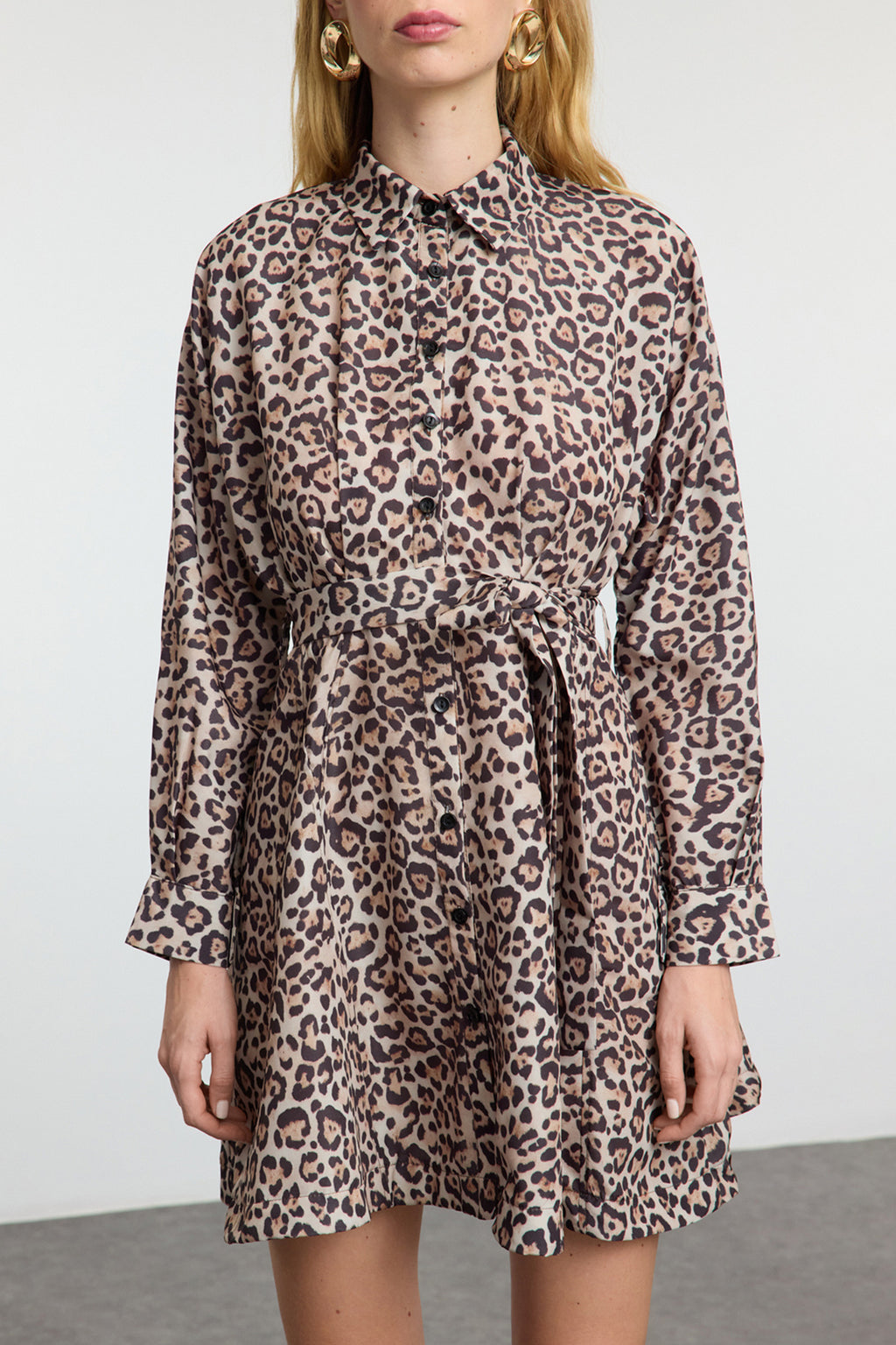 Trendyolmilla Nar Çiçeği Çizgili Kuşaklı Kısa / Mini  Dokuma Elbise TWOAW25EL00154