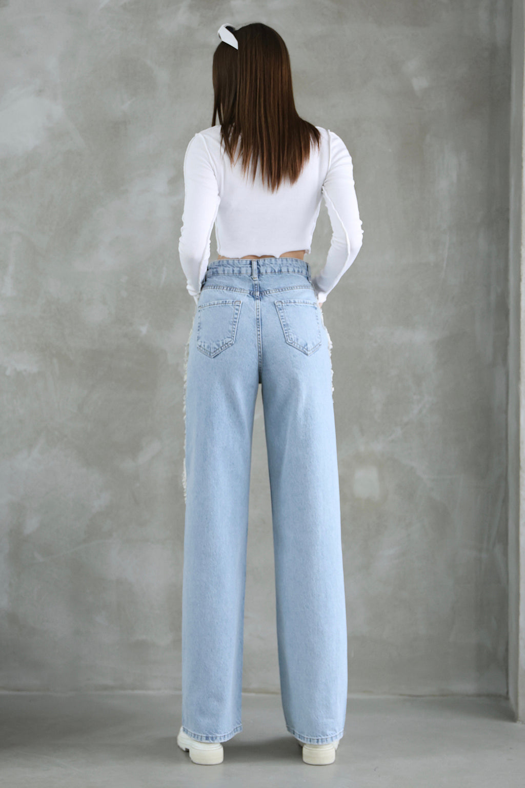 Mavi Püsküllü Yüksek Bel Düz Kesim Straight %100 Pamuk Non-Stretch Jeans TWOSS25JE00139