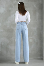 Mavi Püsküllü Yüksek Bel Düz Kesim Straight %100 Pamuk Non-Stretch Jeans TWOSS25JE00139