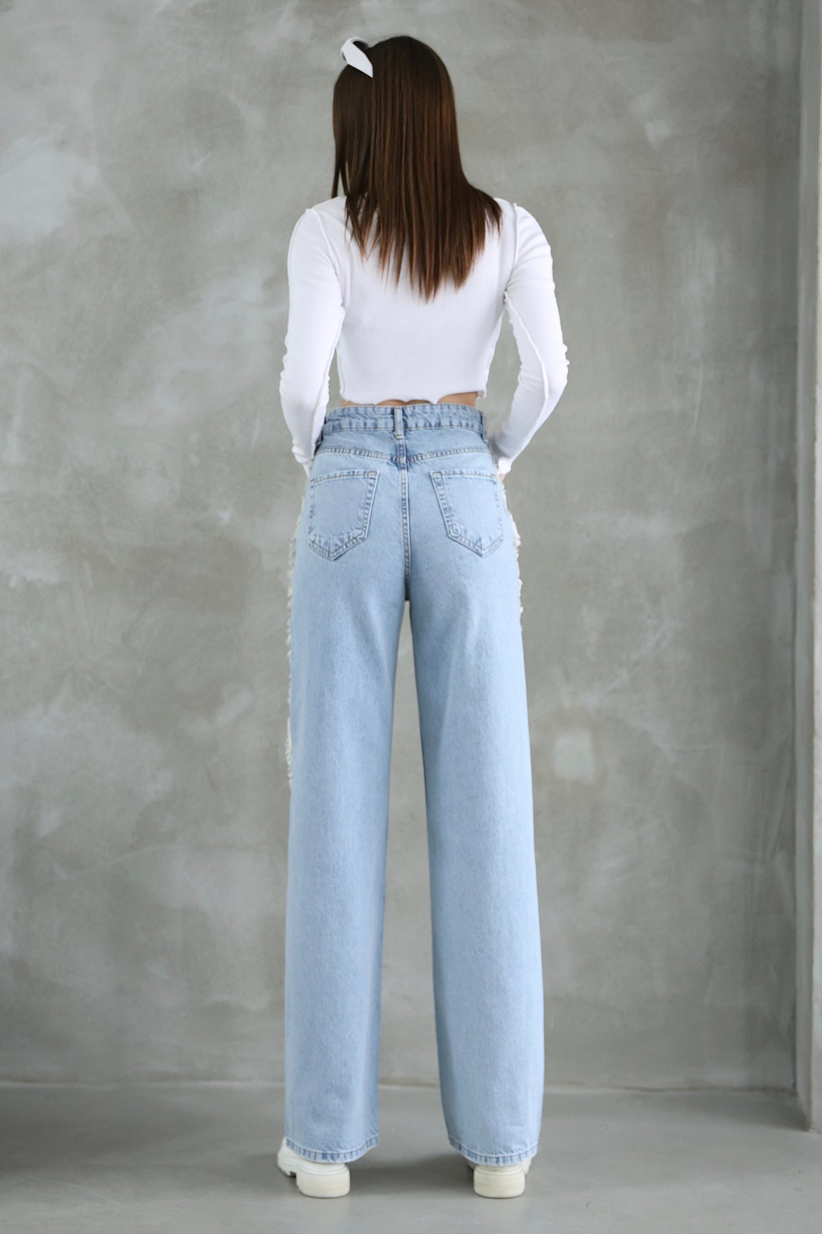 Mavi Püsküllü Yüksek Bel Düz Kesim Straight %100 Pamuk Non-Stretch Jeans TWOSS25JE00139